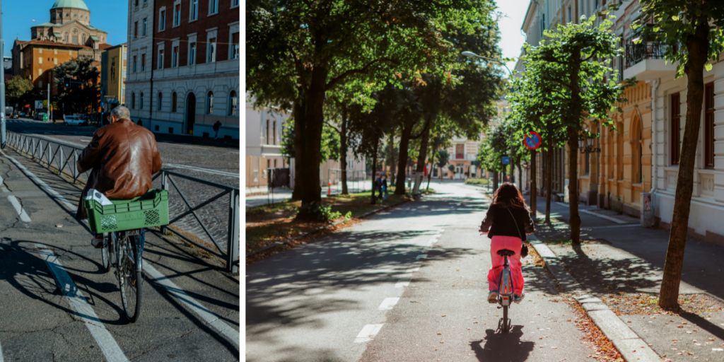 due scene di bicicletta in città