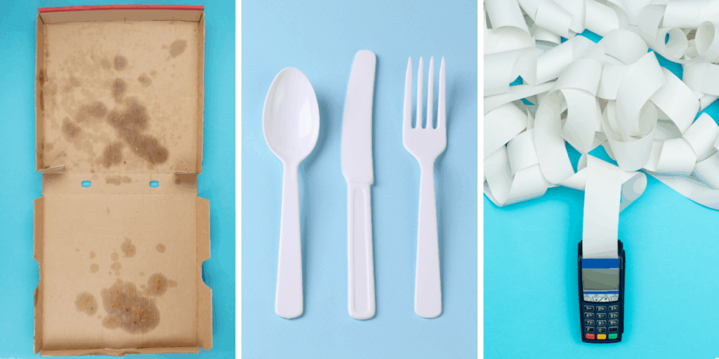 cartone pizza unto, posate plastica e scontrini non vanno nell'indifferenziata